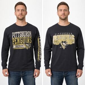 Y2K Set Of 2 Official NHL Pittsburgh Penguins Long sleeve shirts M‎ Distressed